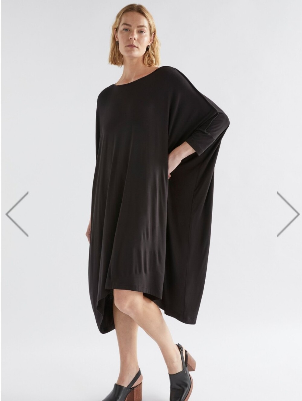 Elk WIDE STRETCH Dress Oversized Drapey Black Jersey Midi Dress Size S/M
